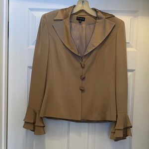 Tan Women's Jacket with Ruffle Sleeves